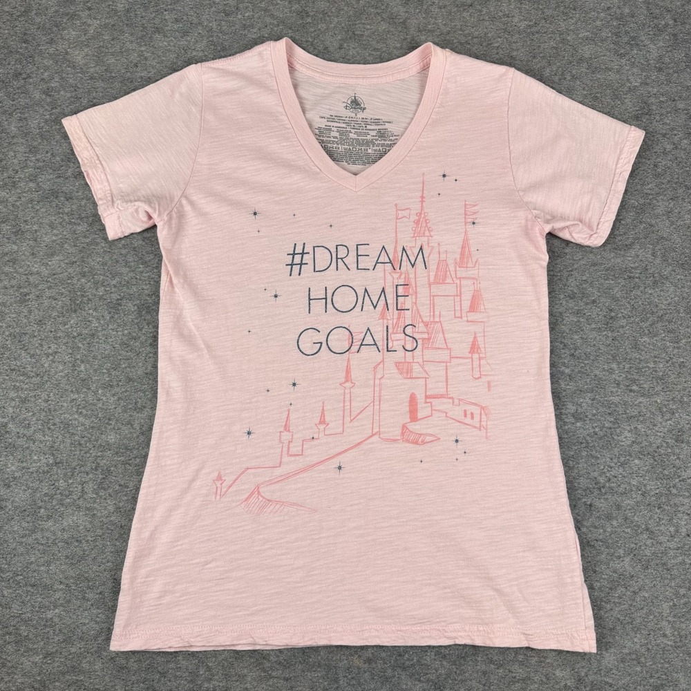 Disney Store Dream Home Goals Castle V-Neck Cotton Pink Womens Small S